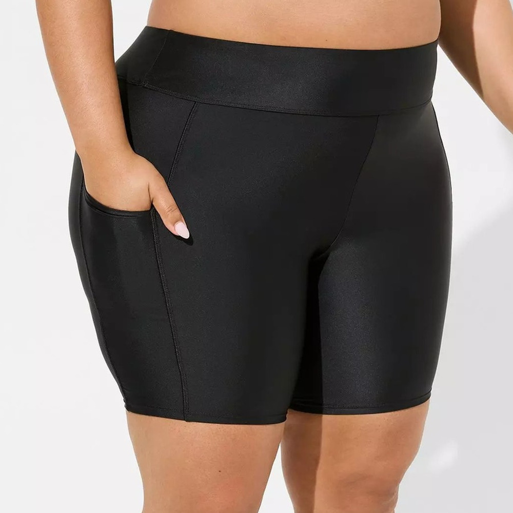 Torrid 2 (2X 18/20) Black Active Biker Swim Shorts 8" Inseam w/Pockets High Rise